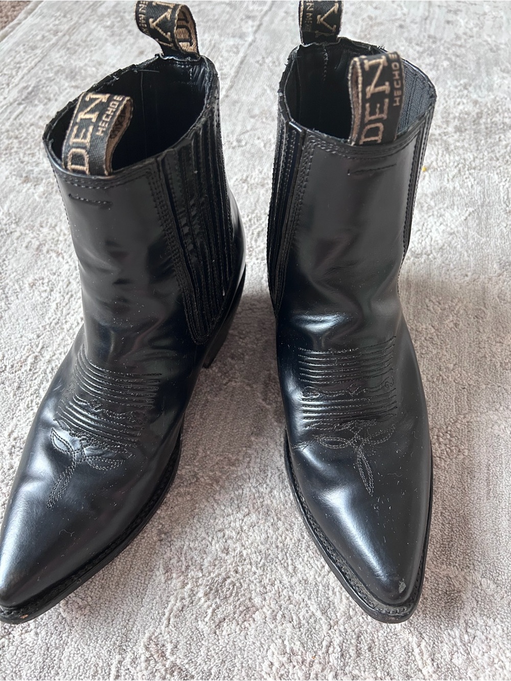 Denver Men’s Cowboy Ankle Boots, Black Leather Logo Handmade Mexico, Size 8.5